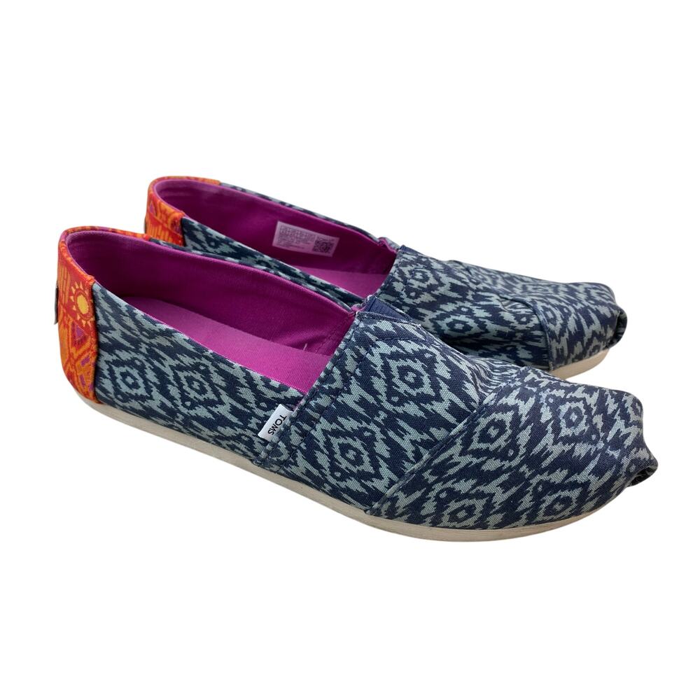 TOMS‎ Women's Size 6.5 Blue Aztec Classic Canvas Slip-On Loafers *